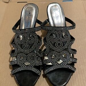 Black Sandal Heel | Silver Heel